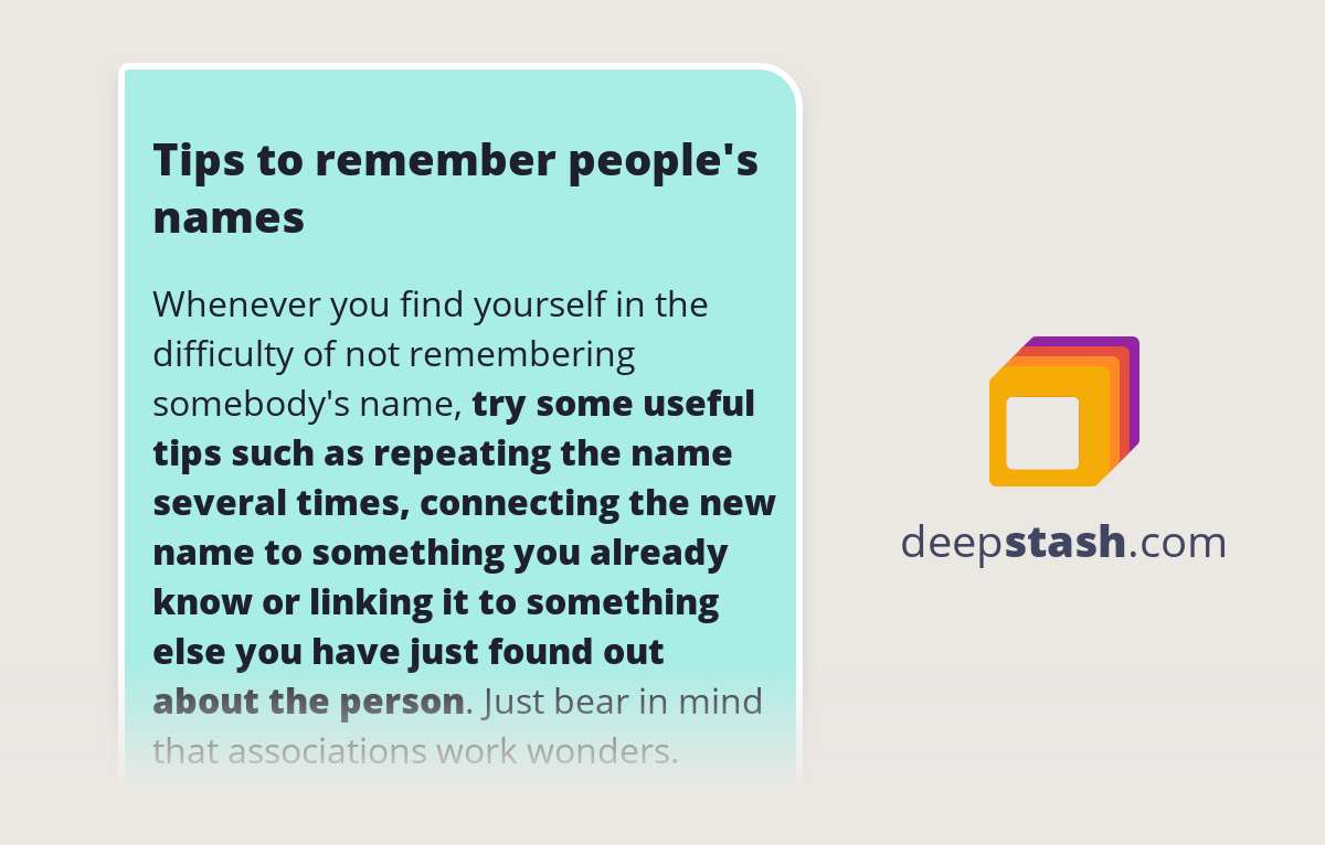 Tips to remember people's names Deepstash