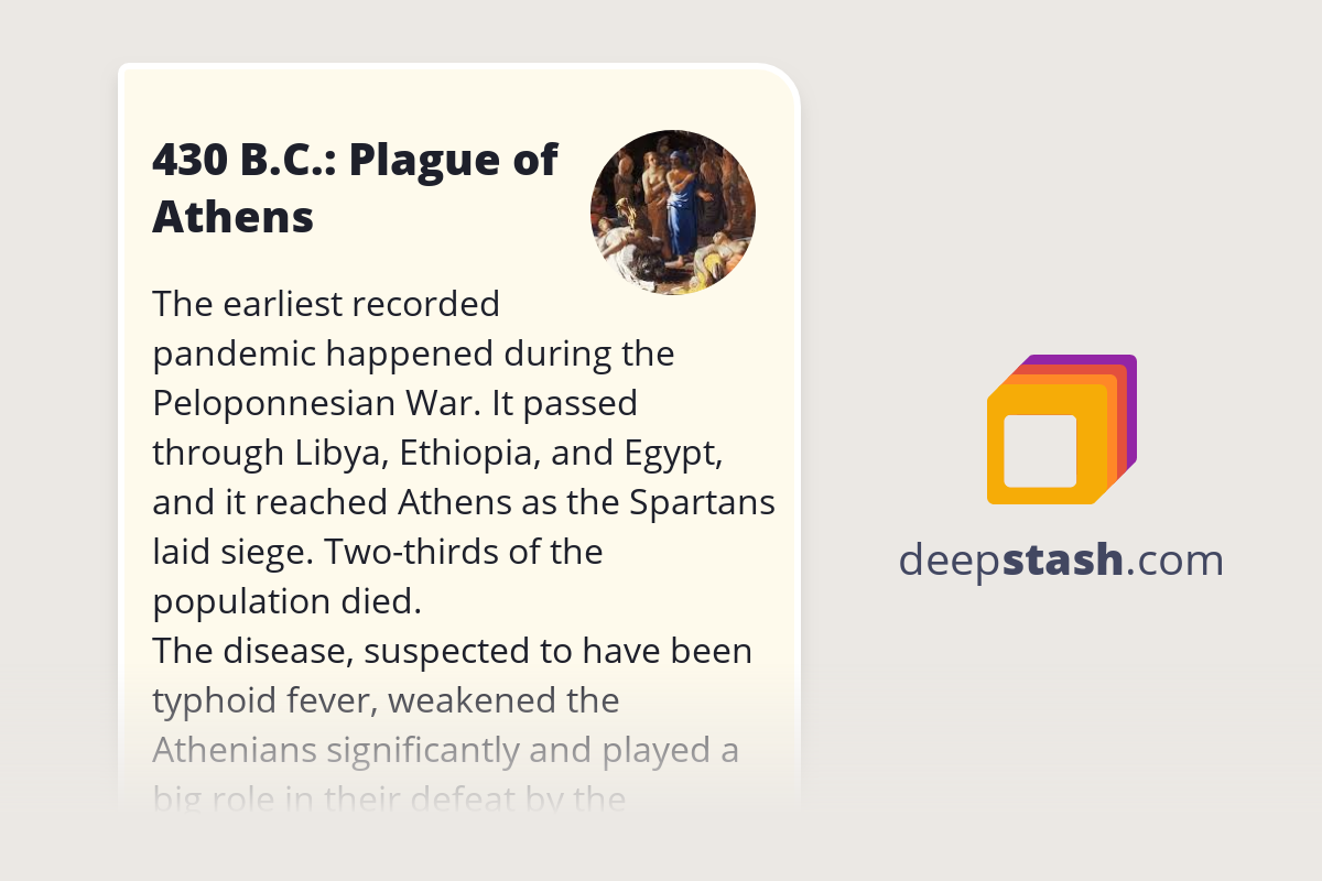 430 B.C. Plague of Athens Deepstash